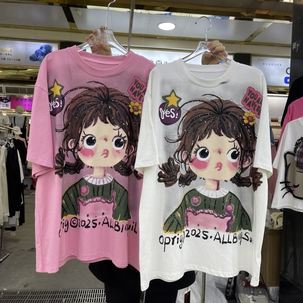 Áo thun ngắn tay mùa hè in hình hoạt hình công nghiệp nặng phong cách châu Âu, bột cotton nguyên chất
