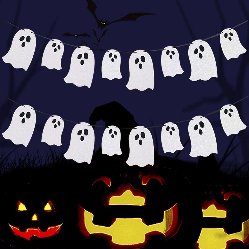 Treo biểu ngữ ma ma ma trắng Cờ ma Halloween - Trang trí ngôi nhà ma ám