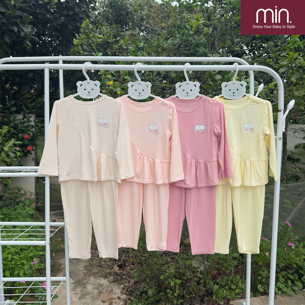 Bộ Thu Đông Dài Tay Bé Gái Anminaza Vải Sợi Tre Petit Mềm Mại Co Dãn 4 Chiều - Hàng Chính Hãng AMI0421