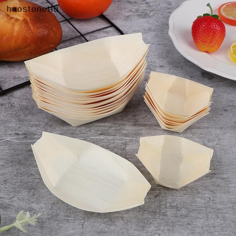 NS 50 Chiếc Gỗ Thuyền Đĩa Sushi Salad Món Tráng Miệng Bát Gỗ Phục Vụ Bát Dùng Một Lần Sushi Phục Vụ Khay Sushi Thuyền Đĩa NS