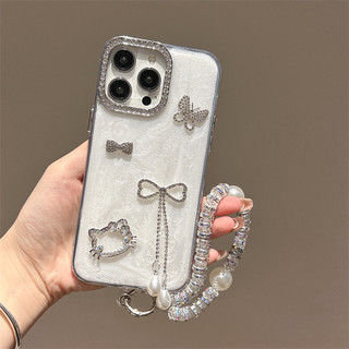 Cương Trai Nơ Mặt Dây Chuyền Trắng Epoxy Wrsit Dây Xích Ốp Lưng Điện Thoại iPhone 16Promax 16Pro 12 13 14 15 Promax 11 15Plus Chống Sốc Sang Trọng Nữ Điện Thoại Di Động