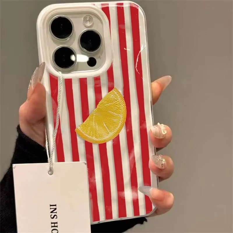 Ốp điện thoại chanh sọc đỏ ngày lễ cho IPhone 16 15 14 13 12 11 Pro Max 17AIR 14 Plus Gấp họa tiết Vỏ mềm silicon chống sốc