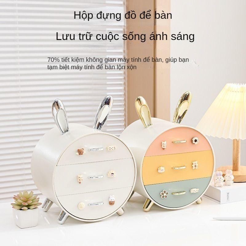 [Kèm Sticker] Hộp Lưu Trữ Để Bàn, Kệ Đựng Mỹ Phẩm Đựng Đồ Đa Năng Hình Tai Thỏ Có Nhiều Ngăn Kéo Tiện Dụng BB-AP
