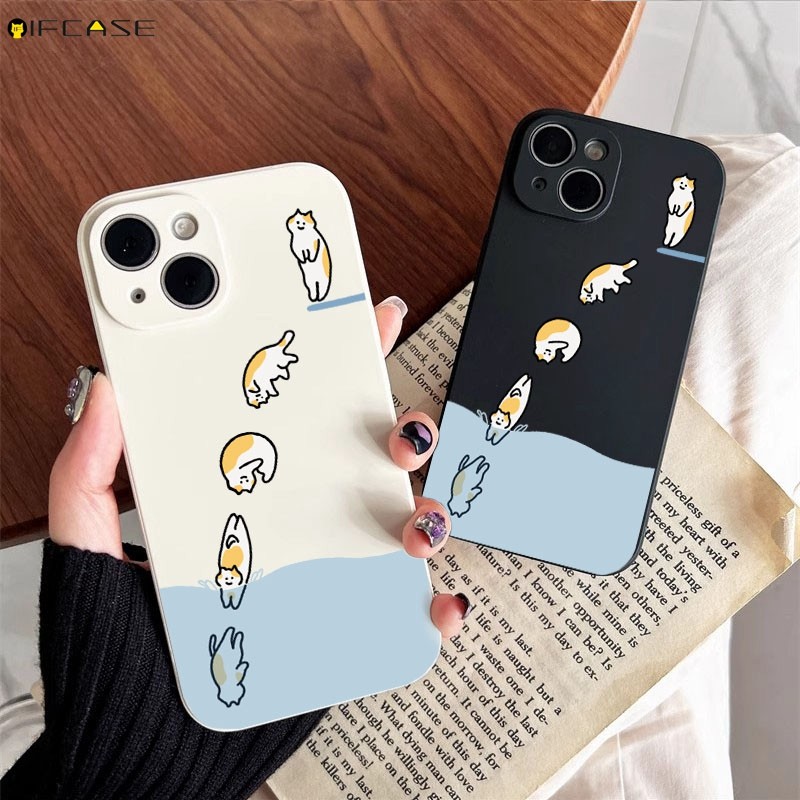 Dành Cho OPPO Reno 15 14 Find X8 A6 A5 Pro Max mini 15C 15F F C X8s Plus A5x F31 Reno15 Ốp Điện Thoại Ngộ nghĩnh Lặn Mèo Hoạt Hình Dễ Thương Đơn Giản Trắng Đen Mờ Vỏ Mềm