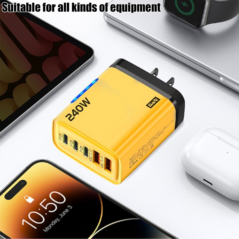 Bộ sạc đa cổng 240W 3PD có đèn - Đầu sạc cáp dữ liệu chất lượng cao - Bộ chuyển đổi điện thoại di động USB Type C kép cho thiết bị Android của Apple​