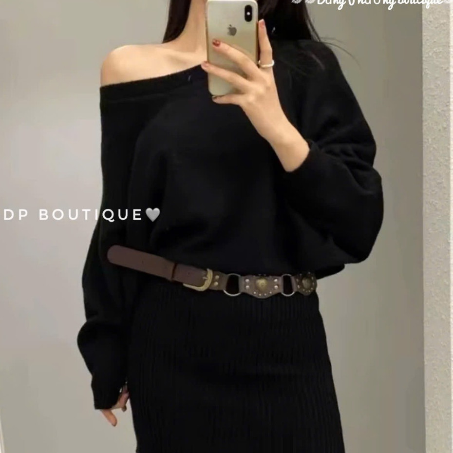 Váy Len Trễ Vai Dài Tay Ôm Hông (Không Có Đai) KCloset Đầm Ôm Body Siêu Hách Dáng Phong Cách Hàn Quốc NA986