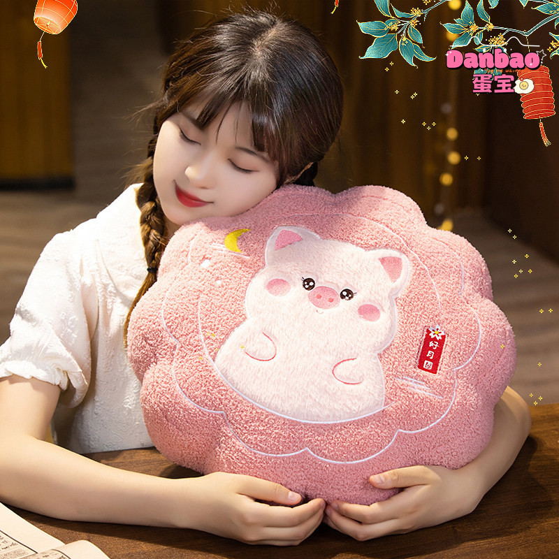 Đồ chơi nhồi bông gối bánh Trung Thu động vật dễ thương: gấu trúc, thỏ trắng, lợn hồng, quà tặng lễ hội Trung Thu cho trẻ em