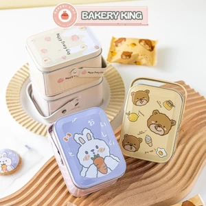 Hộp thiếc đựng bánh kẹo gấu thỏ hình chữ nhật có quai xách - Bakery King