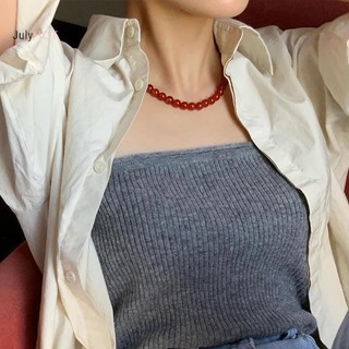Dây chuyền mã não đỏ tự nhiên, vòng hạt tròn nhẹ nhàng sang trọng dành cho phụ nữ
