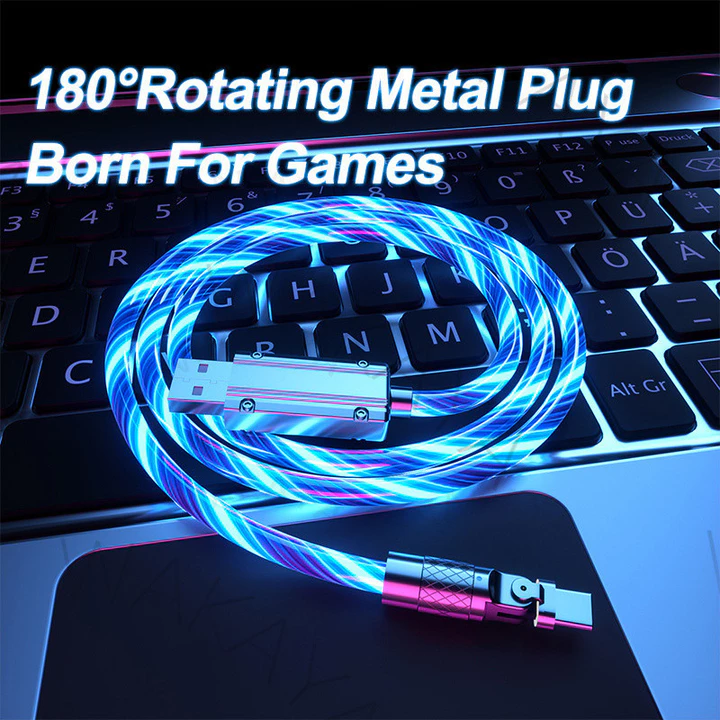 Dây sạc nhanh USB phát trực tuyến hộp đêm 120W 180°Xoay Khuỷu Tay Phát Sáng Cáp Sạc Nhanh Dây Sạc Truyền Dữ Liệu 6A – 5