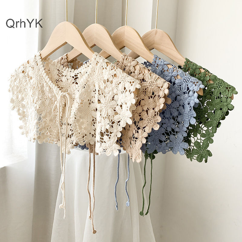 Thời Trang Nhà Máy Hoa Ren Rỗng Khăn Choàng Màu Trơn Ren Lên Áo Nữ Xuân Thu Đa Năng Trang Trí Khăn Choàng QrhYK
