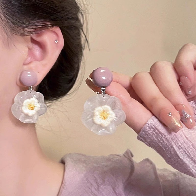2025 Phong Cách Mới Màu Hồng Tính Khí Bông Tai Nữ Niche Cao Cấp Độc Đáo Bông Tai Bông Tai
