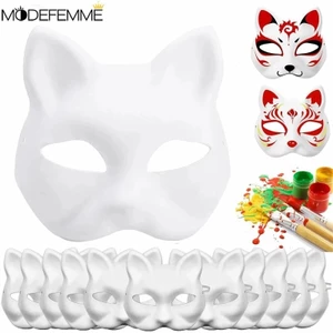 2 / 5 Cái Mặt nạ cáo Halloween - Mặt nạ nửa mặt - Mặt nạ tự làm Nhật Bản - Mặt nạ Therian Mặt nạ mèo trắng - Mặt nạ cáo mèo vẽ tay nửa mặt - Mặt nạ Cosplay lễ hội Halloween