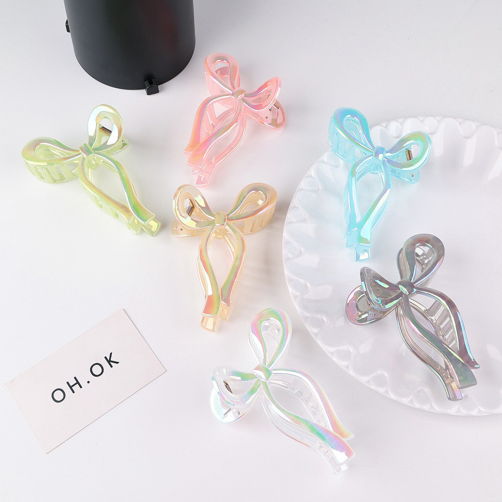 [Yunyuan] Gương lấp lánh Peach Pink Nữ Nơ Tóc Màu Thạch Ba Chiều Phụ Kiện Tóc Nữ Dễ Thương