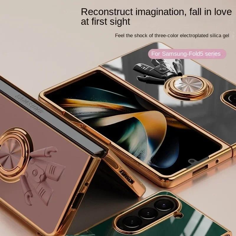 Ốp Điện Thoại Phi Hành Gia 6D Mạ Điện Cho Samsung Galaxy Z Fold 6 5 4 Fold6 Fold5 Fold4 Giá Đỡ Nhẫn Vỏ Chống Sốc