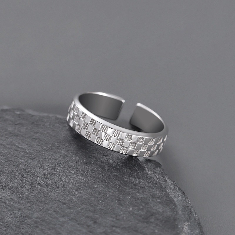 Nhẫn nam bạc S925 độc đáo Sun God Checkerboard Mở xu hướng có thể điều chỉnh