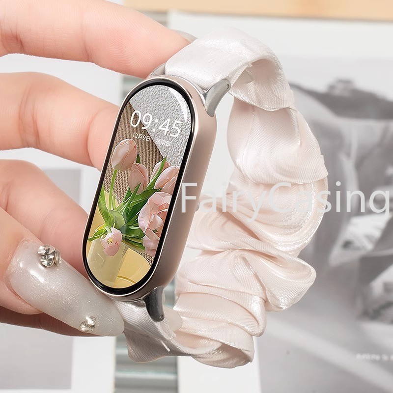 Mềm Scrunchies Ban Nhạc Cho Xiaomi Mi Band 10 9 8 NFC Dây Đeo Tay Ruy Băng Vòng Tay Đàn Hồi Cho Miband 7 6 5 4 3 Dây Đeo Cổ Tay