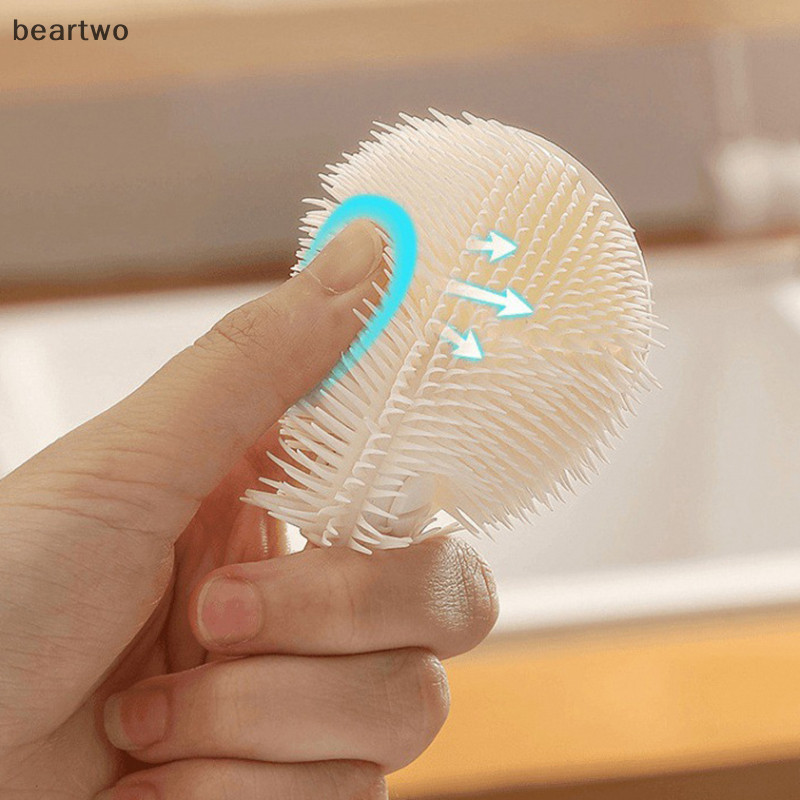 < Beartwo > Bàn chải làm sạch cốc Tay cầm dài Làm sạch chai sữa Silicone Cốc thủy tinh làm sạch gia đình Cốc cà phê trà đẹp