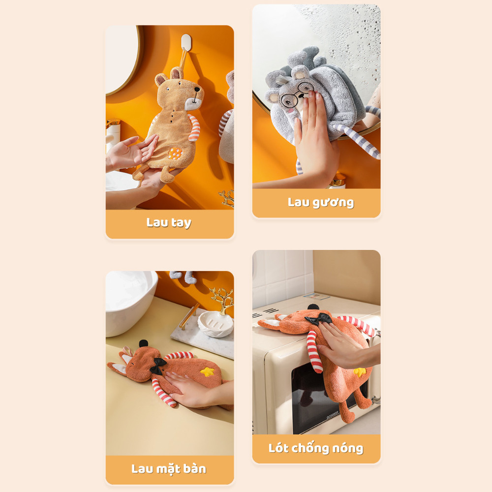 Khăn Lau Tay Nhà Bếp, Phòng tắm hình động vật dễ thương chất liệu nhung lông cừu siêu thấm hút