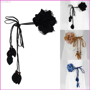 Self-Tie Waist Belt for Women Bohemian Seaside Braided Dress Belt with Flower