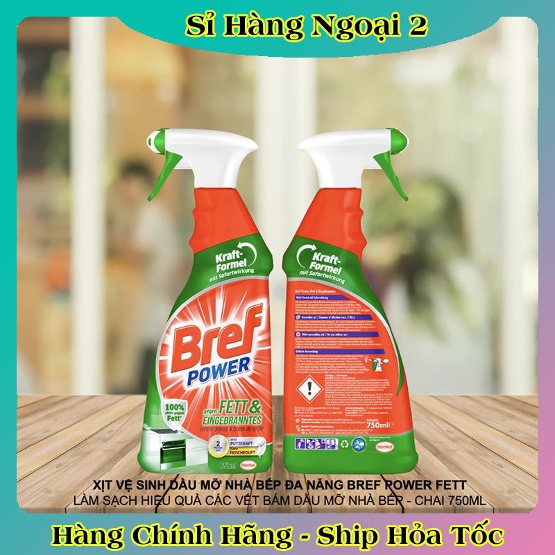 [Mẫu mới nhất] Chai Xịt Tẩy Dầu Mỡ Nhà Bếp Bref Power Dung Tích 750ml Dùng Được Cho Máy Hút Mùi, Lò Nướng