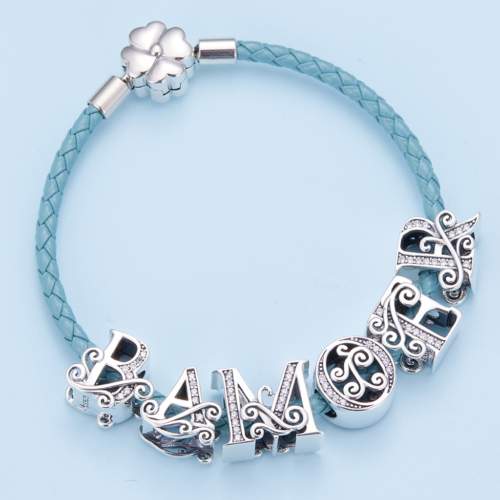Bamoer Real 925 Bạc Charm Hạt Chữ A ~ Z Mặt Dây Chuyền Cho DIY Vòng Tay Vòng Cổ Phụ Kiện