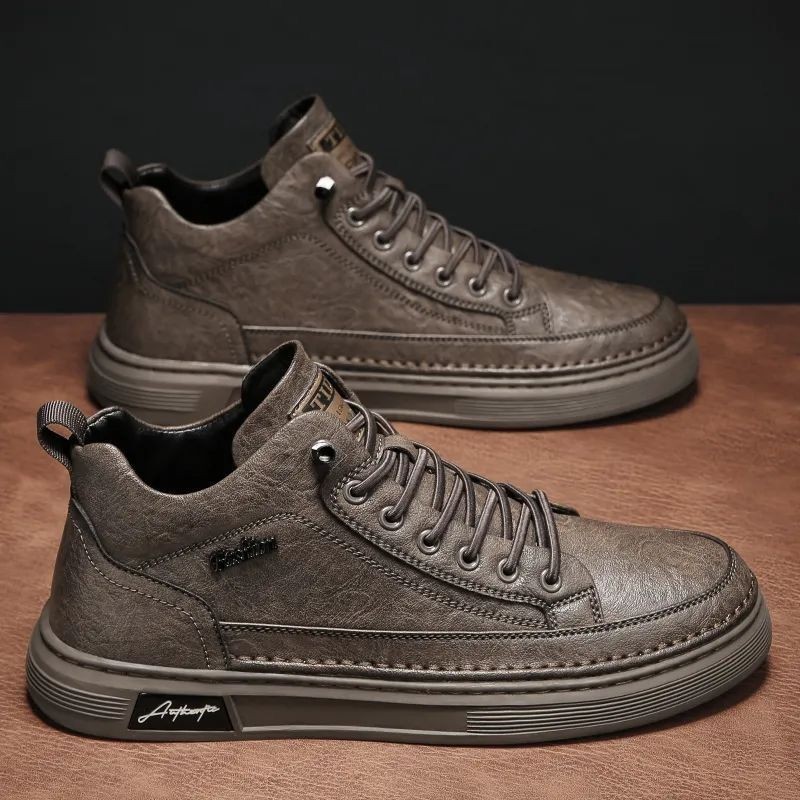 Giày nam thoáng khí chống thấm nước phong cách Hàn Quốc, da đen, thể thao, phù hợp mùa xuân