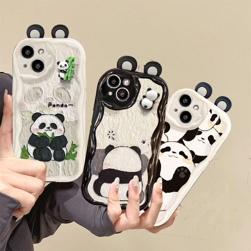 Vỏ búp bê gấu trúc tai 3D cho Samsung Galaxy S24 S23 S22 S21 Plus Ultra S23FE S21FE S20FE A12 Vỏ điện thoại hình kem hoạt hình trong suốt mềm mại