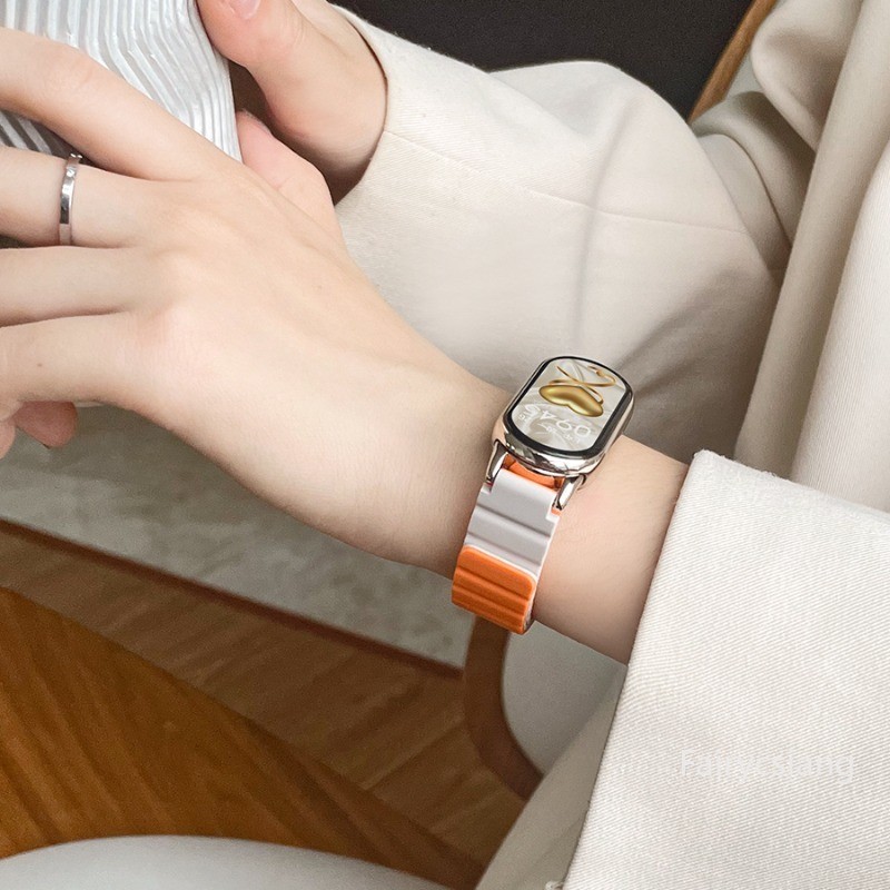 Vòng từ tính Wirtband silicon thể thao cho Xiaomi Mi Band 10/9/8 NFC, giao diện kim loại