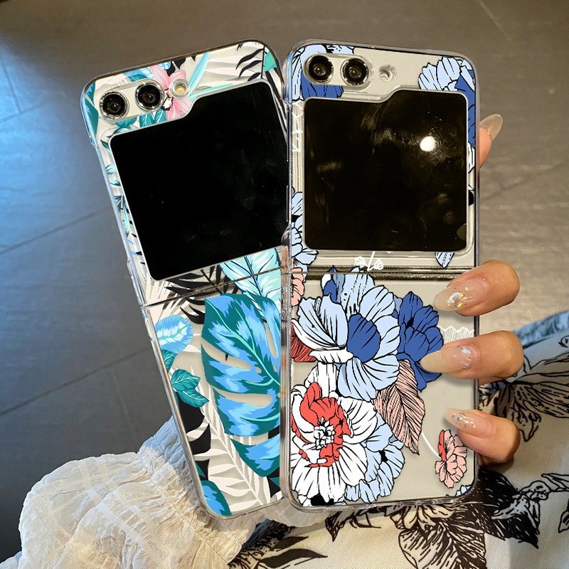 Hoa Bướm Họa Tiết Hoa Trong Suốt Vỏ Điện Thoại Cho Samsung Galaxy Z Flip 6 Flip 5 Flip 4 Flip 3 5G Cứng PC Gấp Dành Cho Samsung Z Flip 6 5 4 3