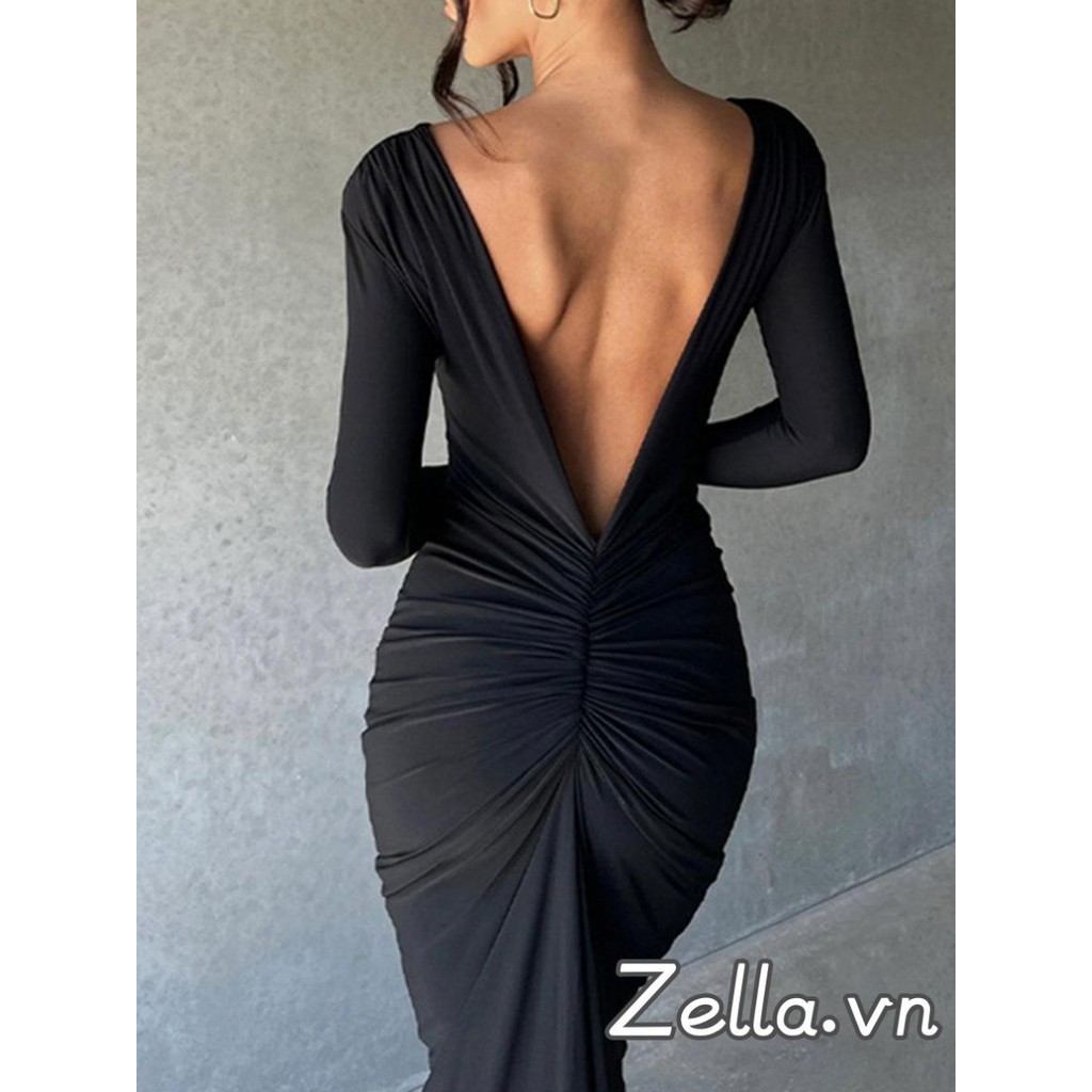 Đầm Bodycon Dài Nữ Cổ Chữ V Sâu Ruched Dài Tay Dự Tiệc