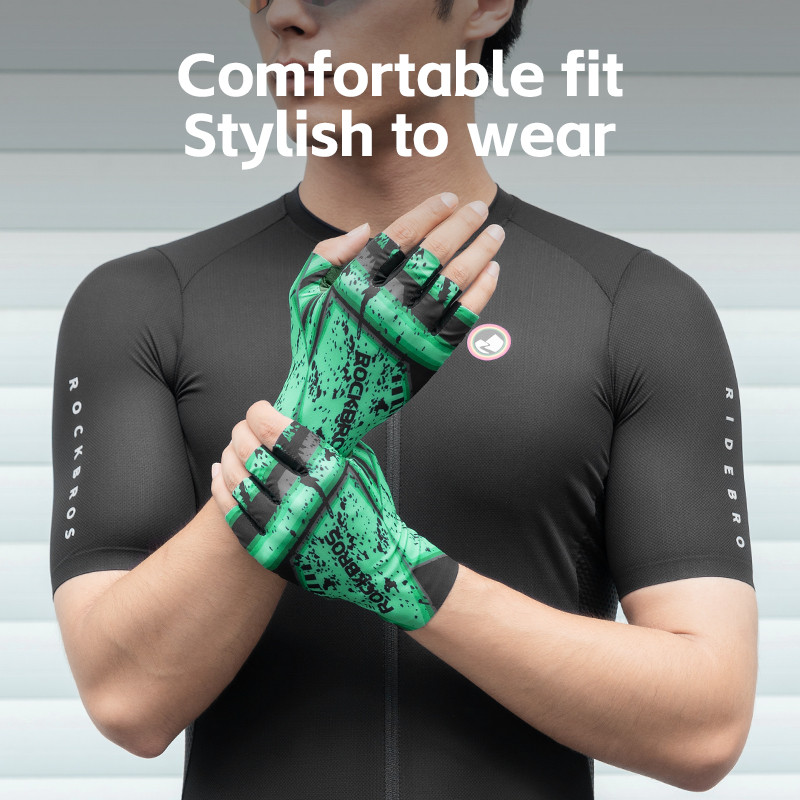 Rockbros Xe Đạp Ice Silk Găng Tay Nửa Ngón SBR Palm Pad Chống Trượt Chống Sốc MTB Xe Đạp Đường Bộ Co Giãn Thoáng Khí Thiết Bị Đi Xe Đạp