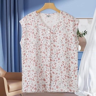 Trung Niên Người Cao Tuổi Vest Cotton Nguyên Chất Nữ Áo Lót Cardigan Nút Trước Bà Già Bà Ngoại Plus Mỡ Không Tay Homewear Bộ Đồ Ngủ MH01M