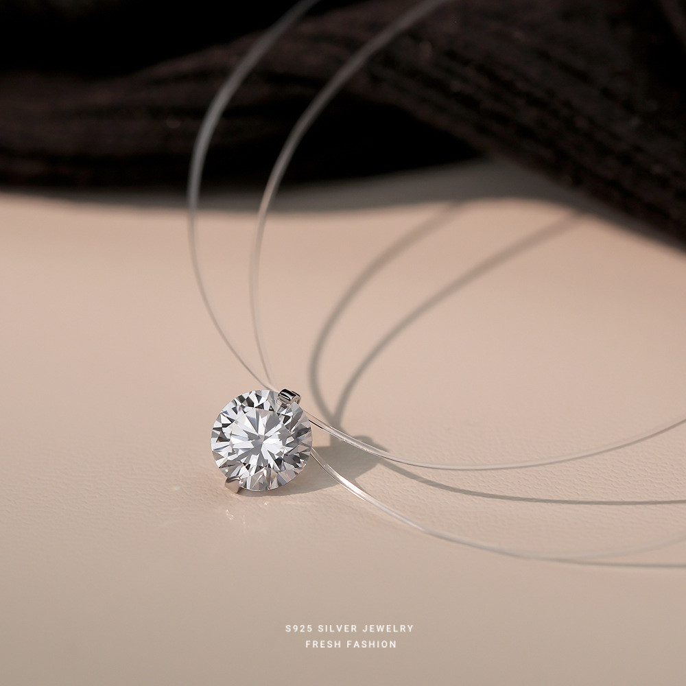 Bản đầy đủ: Vòng cổ dây trong suốt đính đá Zircon tròn, trang sức cổ nữ đồng mạ điện phong cách tối giản làm quà tặng