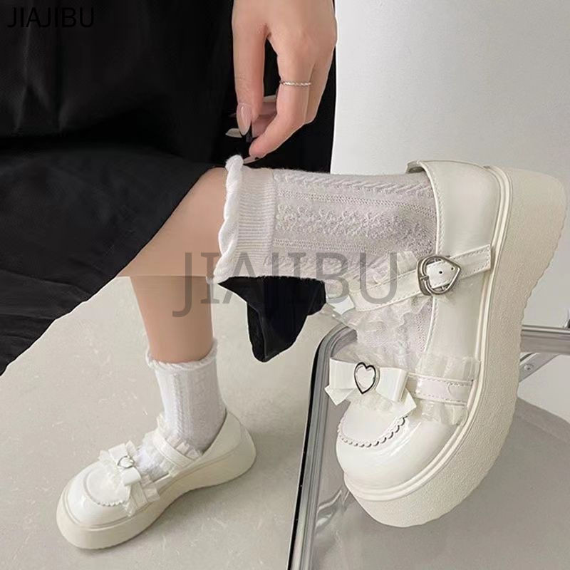 Size 34-46 Giày Nữ Cỡ Lớn 45 Giày Da Gót Dày Khóa Tình Yêu Phong Cách Anh Quốc 44 Giày Đi Học Màu Đen 43 Korean Fashion Platform Mary Jane Shoes 42 Giày Công Chúa Đế Mềm Màu Be Y2K Mũi Tròn Chống Trơn Trượt Japanese JK Uniform Lolita Doll Shoes Giày Nhảy