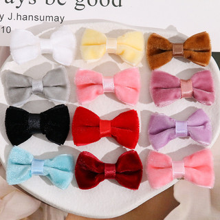 Kẹp tóc nơ màu sắc mềm mại bằng vải nhung dệt tay, phụ kiện tóc, quần áo, phụ nữ, vật liệu trang sức DIY bán buôn