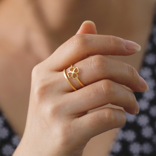 Skyrim Charm Nhẫn Thanh Lịch Bốn Lá Cỏ Ba Lá Thiết Kế Rỗng Trang Sức Thời Trang Mở Nhẫn Cho Nữ