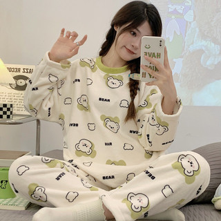 Bộ đồ ngủ lông cừu san hô mùa đông nữ cộng với nhung dày ấm áp flannel lưới người nổi tiếng phong cách 2025 quần áo gia đình mới
