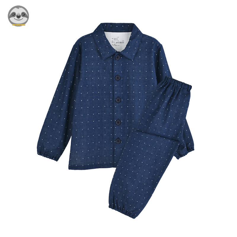 Phong cách Nhật Bản Muji Style / Bộ đồ ngủ Cotton màu hỗn hợp dành cho trẻ em / Đồ mặc nhà bằng sợi hai lớp liền mạch / Bộ đồ ngủ miệng co giãn cho bé trai bé gái
