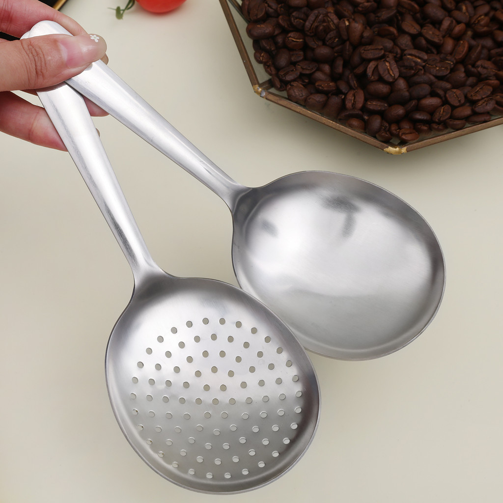 Muỗng & Dụng cụ lọc gạo bằng thép không gỉ 2 trong 1 - Dụng cụ nấu ăn có tay cầm tiện dụng, Thép 201 thương mại dùng cho nhà hàng / gia đình, Máy rửa chén an toàn (Gói 1 / 3 / 5)