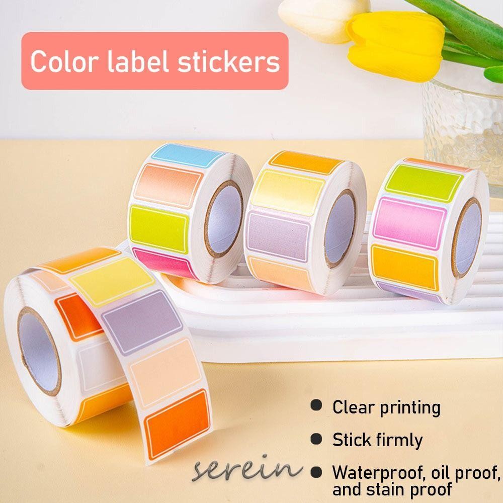 SEREIN 500 Cái / Cuộn Tên Nhãn Dán, Trống Chống Thấm Nước Nhãn Dán, Đồ Dùng Văn Phòng Phẩm Nhãn Dán Có Thể Ghi Tự Dán