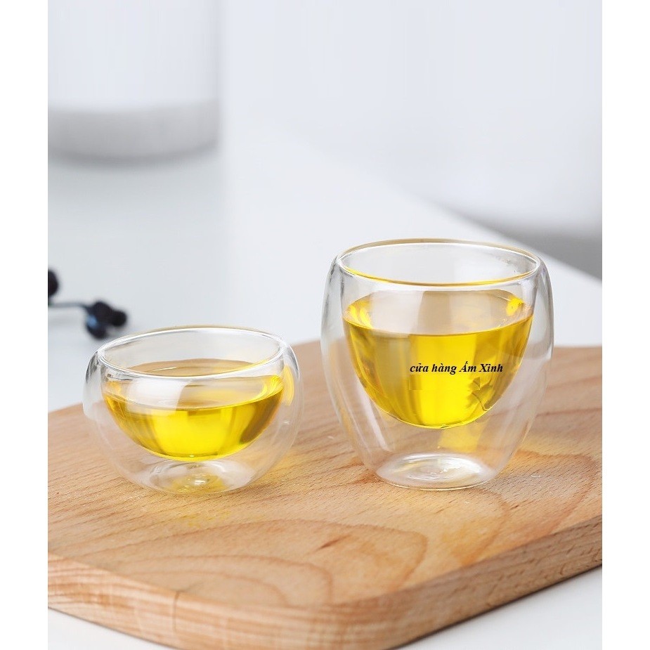 Cốc thuỷ tinh 2 lớp dùng uống cà phê,trà,nước,chất lượng dày dặn,hai lớp cách nhiệt,decor bàn ăn đẹp
