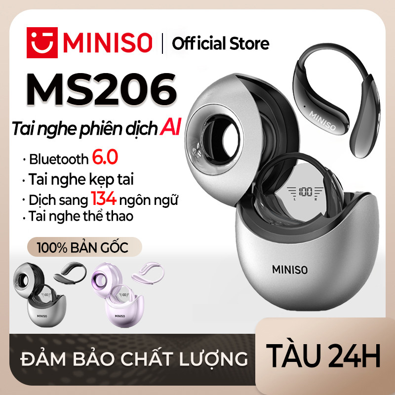 MINISO MS206 Tai Nghe Phiên Dịch AI tai nghe bluetooth 6.0 Tai nghe không dây chất lượng HIFI tuyệt vời với micrô Màn hình kỹ thuật số LED