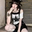 Áo in ngôi sao in chữ khoét vai vạt xéo cách điệu cá tính chất thun borip co giãn