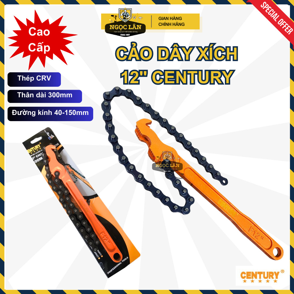 [Chính hãng] Cảo dây xích, cờ lê xích, mỏ lết xích CENTURY 12” 300mm thép CRV cao cấp
