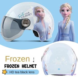 QMP Sẵn Sàng Miễn Phí Vận Chuyển Disney 3C Frozen Công Chúa Elsa Nửa Mũ Bảo Hiểm Xe Điện Xe Máy Nữ Nam Mũ Bảo Hiểm Mùa Hè Chống Nắng Trẻ Em
