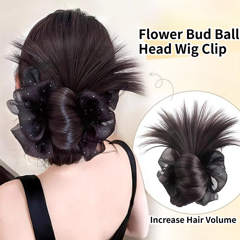 Đơn giản - Kẹp tóc giả thấp đuôi ngựa với nơ bóng, phụ kiện thời trang cho nữ