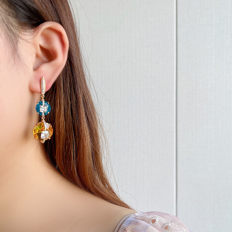 Bông tai Zircon sang trọng dài tinh tế Hàn Quốc Bán buôn
