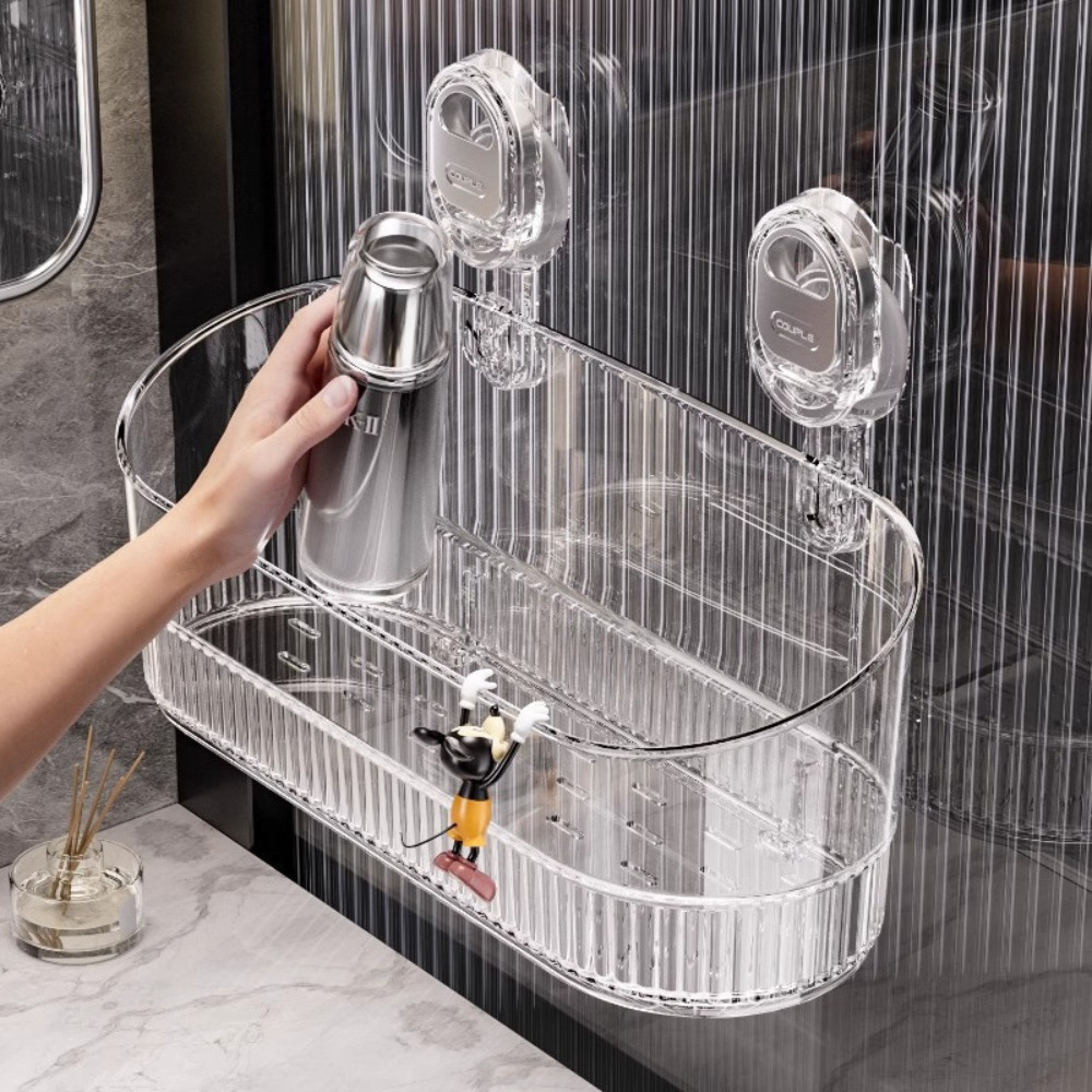 Kệ Để Đồ Nhà Tắm Trong Suốt GreenHome, Giỏ Đựng Đồ Hút Chân Không Chịu Lực Tốt Có Lỗ Thoát Nước  ( dài )