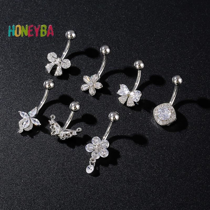 < Honeyba > Nhẫn rốn hoa bằng thép không gỉ Vòng xỏ lỗ rốn dành cho nữ Cô gái Nhẫn xỏ khuyên bụng gợi cảm Trang sức cơ thể